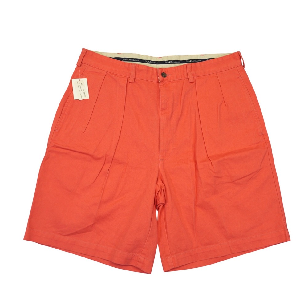 VTG Polo Ralph Lauren Tyler Short Mens 35 Pink Orange Pleated Cotton Preppy